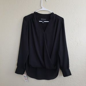 INC Black long Sleeve Surplice Blouse